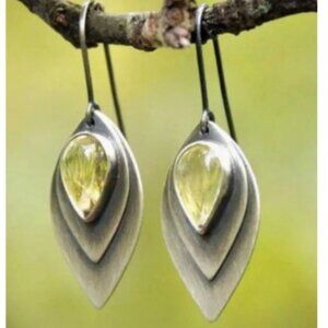 Beautiful Synthetic Yellow Tourmaline & Silver Electro-Plated Dangle Earrings